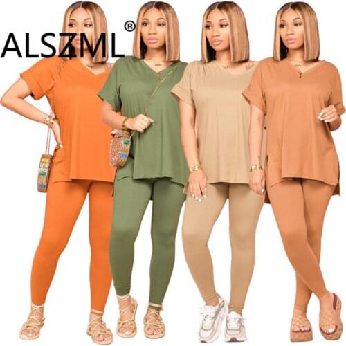 Simple Pure Color O Neck Short Sleeve Bro And Pants 2 Pieces Set Sexy Tight Club Party Lady Fashion Tracksuits