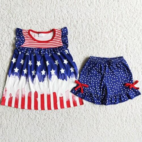 Hot Sale Toddler Baby Girls Designer Clothes Summer Kids Boutique Clothing Sets 4th of July Wholesale Children Clothing Outfits