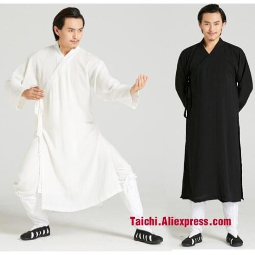 Handmade Linen Tai Chi Uniform Wushu Turn-up Cuff Kung Fu martial Art Suit Tai Chi Robe Taoist Priest Clothes only robe