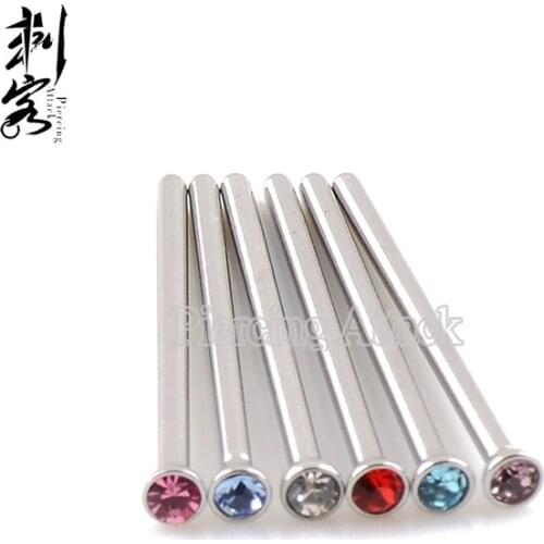 Min. order $10) Free Shipping Surgical Steel 18 Gauge Gem Fishtail Nose Pin U Bend Nose Pin Mixed Colors