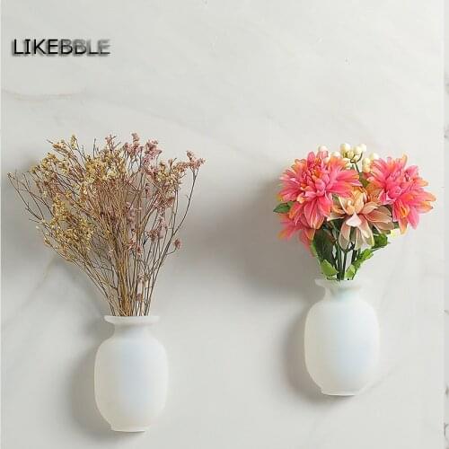 Reusable Silicone Sticky Vase Fridge Window Sticker Wall-mounted Magic Flower Plant Vases Container For Home Decorations