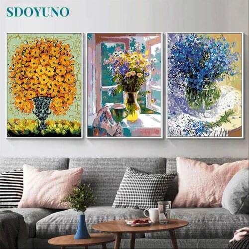 SDOYUNO 60x75cm Paint By Numbers Kits Frameless DIY Flowers Oil Painting By Numbers On Canvas Handpaint Home Decor Painting