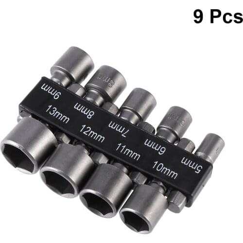 9pcs 5-13mm Imperial Socket Nut Impact Driver Adapter Drill Bits Set 1/4 Hex Shank Drill Bit Set Tool Nut Driver Socket Bit Set