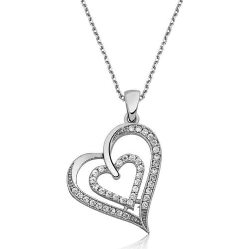 Real Silver 925 Jewelry Silver United Hearts Lady Necklace