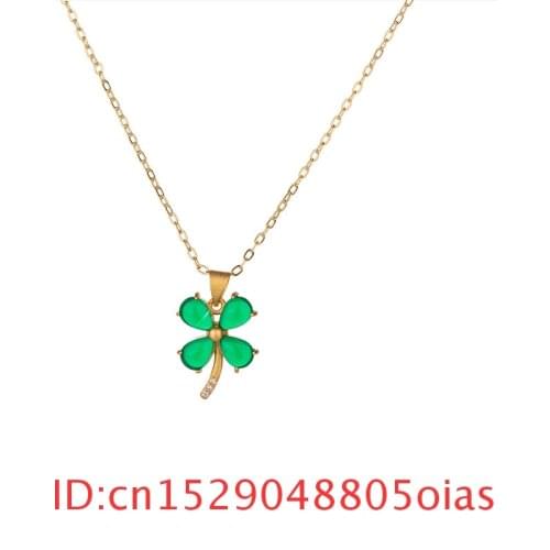Natural Green Jade Clover Pendant Necklace Gifts Amulet 925 Silver Fashion Chalcedony Jewelry