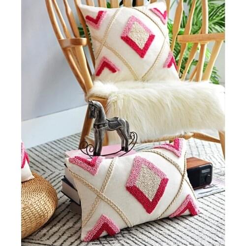 Cherry blossom powder Canvas Embroidery Cushion Cover 45x45cm Pillow Cover Geometric Home Decor Sofa PillowCase Pillow Sham
