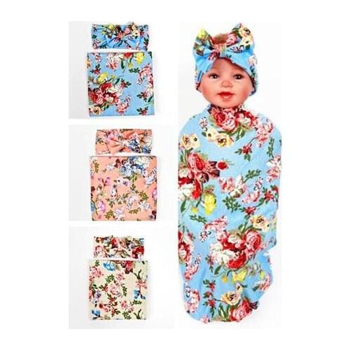 2019 new kids swaddle blanket and bowknot Floral headband set flower bud blanket girls photography props muslin swaddle wrap