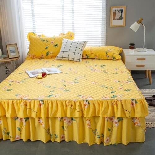 2020 new Thickened cotton quilting Bed spread Fitted Sheet Pillowcases 2/3 pcs printing Double pleated Ruffle princess bedding