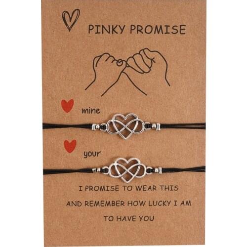 Pinky Promise 2pcs/set Heart Infinity Charm Bracelets For Women Men Handmade boho friendship bracelets couple jewelry Gift