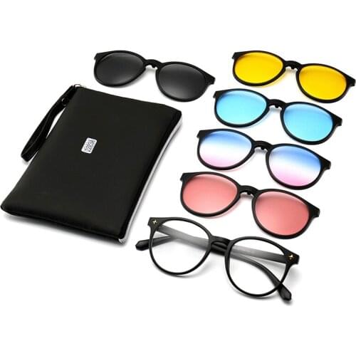 TR90 Frame 6 In 1 Custom Men Women Polarized Optical Magnetic Sunglasses Clip Magnet Clip on Sunglasses Polaroid Frame with Bag