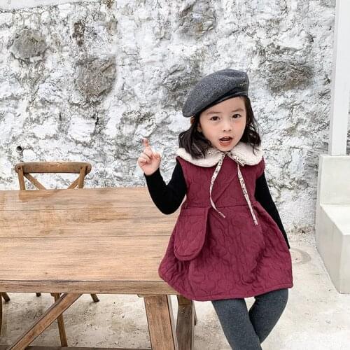 Autumn Winter girls dress New Arrival thin cotton sleeveless with removable fur collar and bag all-match fashion dress for girls