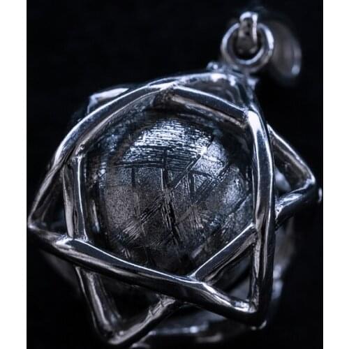 Genuine Moldavite Gibeon Iron Meteorite Gemstone 925 Sterling Silver Fine Jewelry Pendant 10mm Bead Ball 7 Grams AAAAA