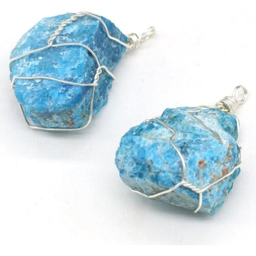 Natural Blue Druzys Agates Pendant Winding Silver Irregural Stone Pendant Charms for Making DIY Jewerly Necklace 30x40-35x45mm