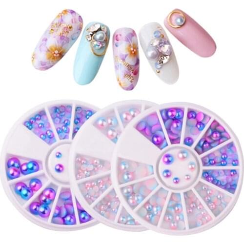 Manicure French Nail Semi-Circle Faux Pearl Beads Gradient Flat Bottom Studs 3D Nail Art Decorations