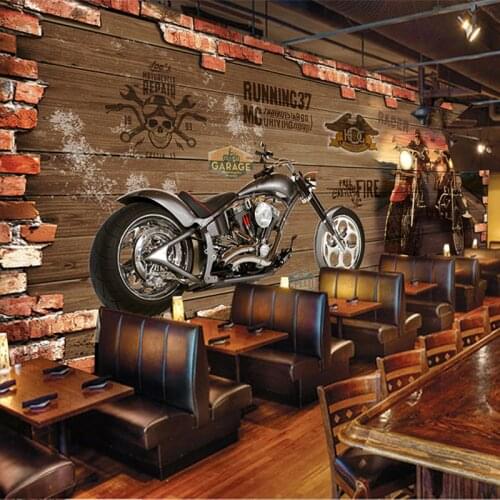 Custom 3D Photo Wallpaper Vintage Motorcycle Nostalgic Brick Wall Background Decoration for Living Room Bar KTV Wall Murals