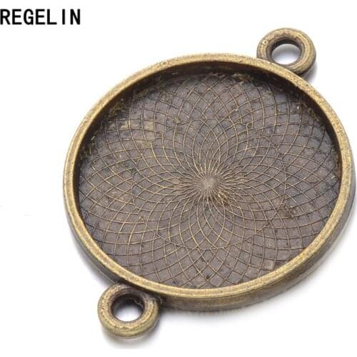 REGELIN Round Cabochons Bases Jewelry Making Settings Double Hole Bezel Trays 10pcs Fit 25mm Glass Cabochon Cameo DIY Necklace