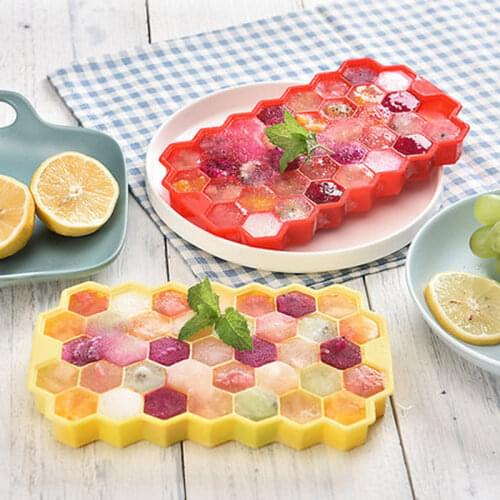 Silicone ice cube box mold with lid honeycomb ice tray, food grade 37-cell thick honeycomb ice maker, quick-freezing ice box