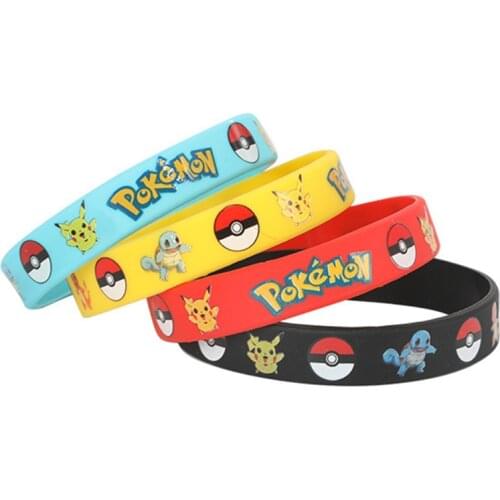 Pokemon Silicone Bracelet Pocket Elf Pikachu Kids Cartoon Bracelet Childrens Wristband Bracelet Cute Print Jewelry Party Gfts