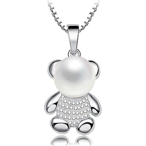 Sinya Teddy bear design 925 sterling silver pendant with necklace natural freshwater pearl fine jewelry for girls Lover women