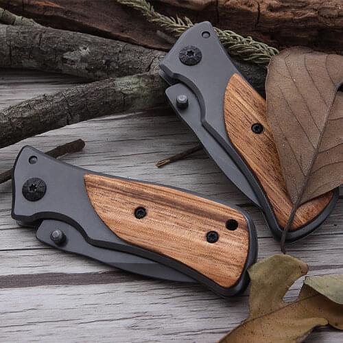 Damascus 9CR18MOV Steel Folding Knife 3Cr13Mov Blade Wood Handle Outdoor Survival Camping Mini Pocket Knife EDC Tool With Clip