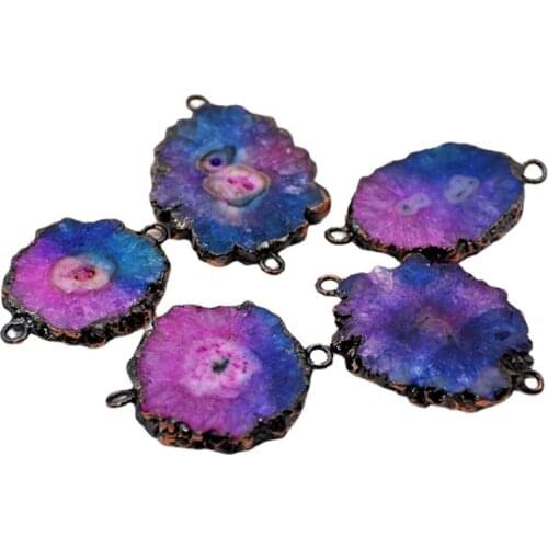 Solar Quartz connector Rainbow Crystal Vintage Jewelry Bronze plated Chakra Pendant double bails sun flower charms