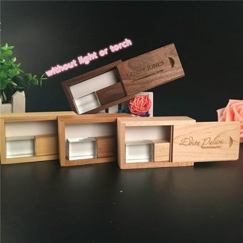 Wedding Photography Custom LOGO Wooden Crystal + Wooden box USB 2.0 Version memory flashs stick pen drive