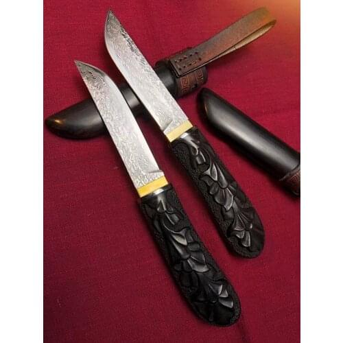 60hrc Japanese style Damascus steel Blade tactical camping Straight knife collection Fixed Blade knife