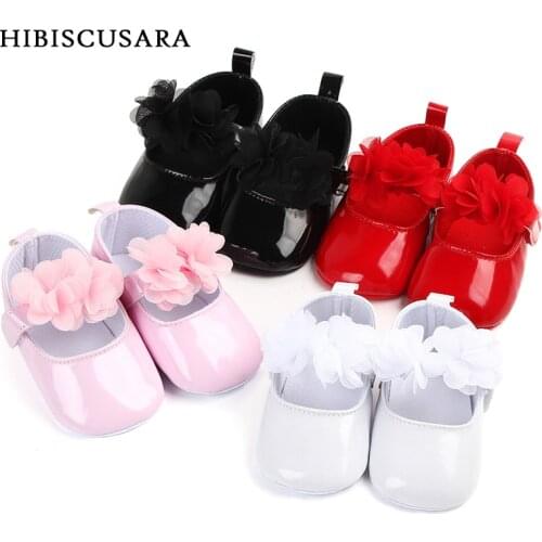 Baby Girl Princess PU Leather Shoes With Flowers Infant Soft Sole First Walkers Spring Summer Bebe Crib Shoes Patent Leather