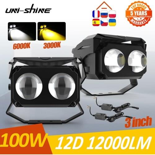UNI-SHINE 12000LM Led Work Light 12V 24V 3inch Car LED Spotlight Flood Led Beams Auto Truck SUV Lada Led bar Offroad Accessories