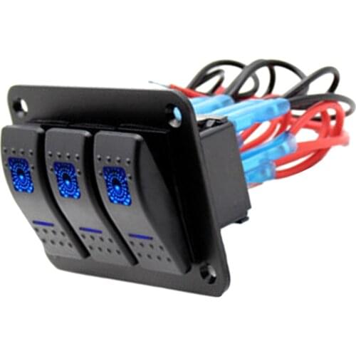 Marine Boat Rocker Switch Panel 12V 3 Gang Waterproof ON Off Toggle Switches Blue LED Light ,Boating,Caravan