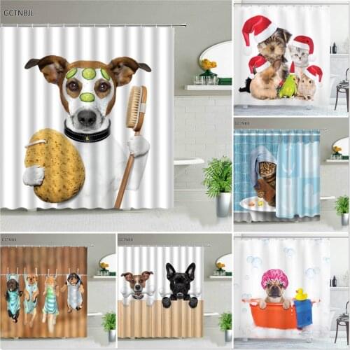 Waterproof Child Bathroom Curtains Creative Personality Cute Cat Dog Shower Curtain Funny Animal Polyester Cloth Bathtub Decor