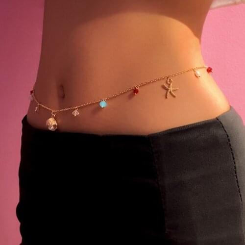 Shell Pearl Starfish Waist Chain Beach Ocean Wind Style for Women Girls Fashion Body Jewelry Gift Wedding Chain Belt Waist