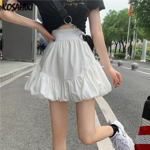 KOSAHIKI White Black Casual Summer Shorts Skirt Women 2021 Fashion Korean High Waist Tutu Pleated Mini Aesthetic Skirt Female