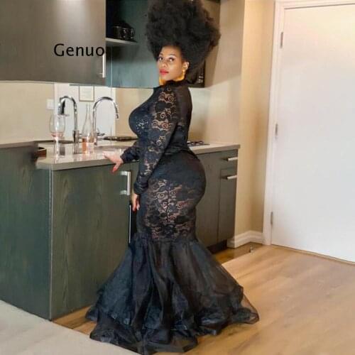 Womens Birthday Maxi Dresses Party Long Sleeve Lace Mesh Dress Transparent Plus Size Black Mermaid Dress Wholesale Dropshipping