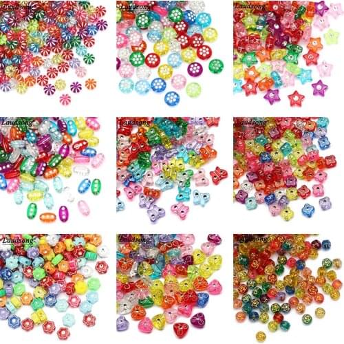 100pcs 13 Styles Mixed Clear Colorful Acrylic Beads Loose Spacer Beads For Jewelry Making DIY Handmade Earring Necklace Supplies