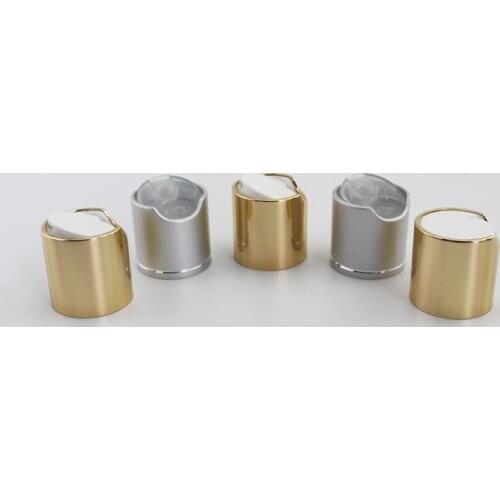 100pcs Silver Disc Top Caps With Aluminum Collar 24/410 Aluminum Shampoo Cap Plastic Bottle Container Cap Push Pull ,Press caps