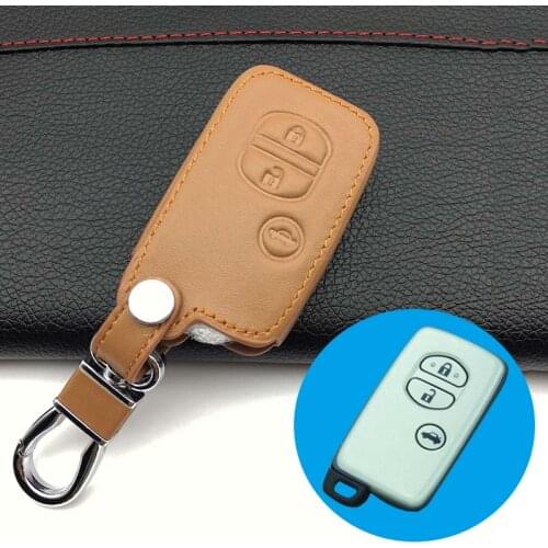 3 button smart key cover for Toyota Camry high quality leather key box Crown Prado car leather remote control car key holder box