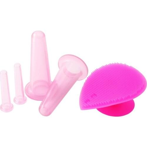 Pro 5pcs/set Silicone Face Eye Cupping Jar Facial Lifting Massage Cups with Cleansing Brush Facial Cups Skin Beauty Health Care