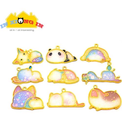 5pcs Sleeping Fox Pandas Metal Frame Pendant Resin Jewelry Kawaii Cat Dog Animals Open Bezels UV Resin Craft Accessories Charms
