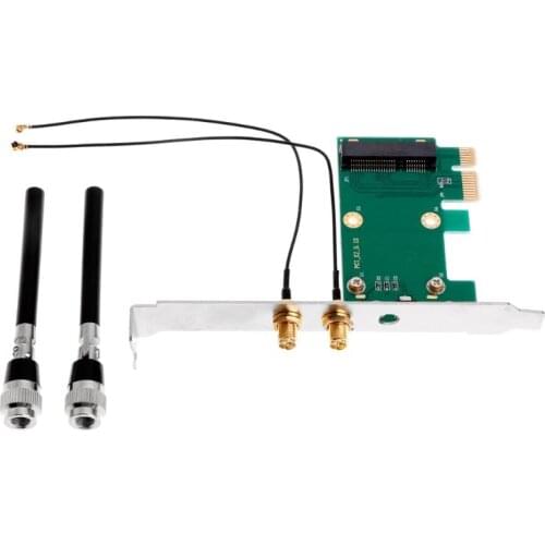 Wireless Wifi Network Card Mini PCI-E To PCI-E 1X Desktop Adapter + 2 Antennas L4MD