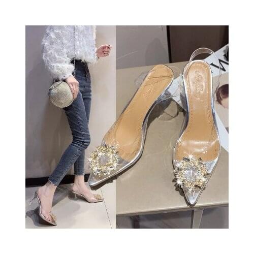 Size 43 Transparent PVC Sandals Women Pointed Clear Crystal Cup High Heel Stilettos Sexy Pumps Summer Shoes Peep Toe Women Pumps