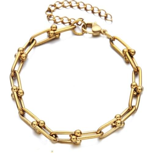 Stainless Steel U Shape Horseshoe Puzzle Joint Chain Bracelet For Women Men Fashion New Handmade Bracelet Jewelry