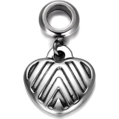 316L Stainless Steel Spacer Bail Beads with Heart Charms 5mm Hole Polished Metal Charm Accessories DIY Bracelet Jewelry Making