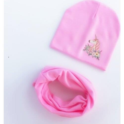Infant Hat childrens Autumn unicorn print Baby Hat Girl Boy Cap Kids cotton Beanie bonnet Children Collar Scarf set baby cap