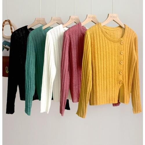 Zoki Designed Women Cardigan Sweater Fall Long Sleeve Fashion Button Knitted Thin Jacket Elastic Korean Elegant Cute Ladies Tops