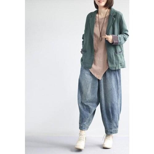 One Size Denim Harem Pants Womens Casual Denim Pants Loose Harem Cropped Jeans Pants