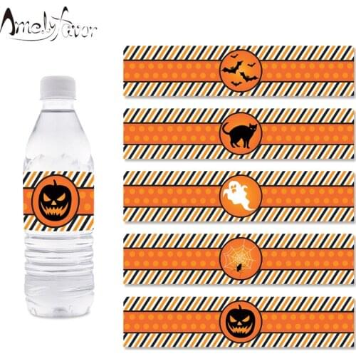 Halloween Party Water Bottle Wrappers Pumpkin Ghost Water Bottle Labels Kids Birthday Party Decorations Supplies Halloween Decor