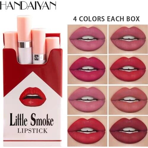 HANDAIYAN Cigarette Lipstick 4pcs/set 12 Color Velvet Matte Long Lasting Waterproof Lipstick Sexy Nude Non-Stick Cup Lips Makeup