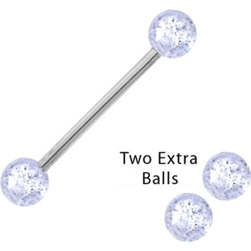 10PCS 6mm ball 316L Surgical SteelWomen Fashion Glitter mix color design Tongue Ring Body Piercing Jewelry 14G barbell wholesale