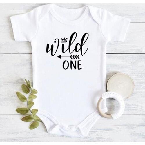 Wild One Printed Baby Birthday Bodysuits Clothes Cotton Short Sleeve Baby Boys Girls My First Birthday Onesies Toddler Rompers